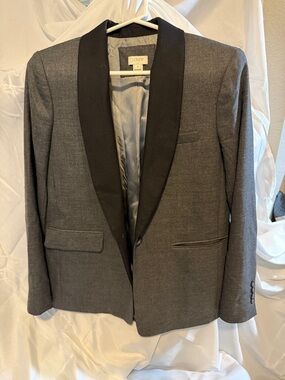 J. Crew Charcoal Gray Tuxedo Blazer with Black Satin Shawl Collar